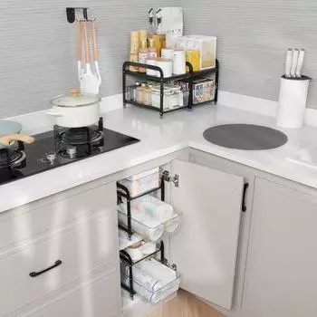 Органайзер под раковиной, двухслойная полка для хранения, большая вместимость, прочная несущая способность, простая установка, полка для ванной комнаты и кухни A белый