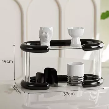 Органайзер-подставка для чашек, держатель для бутылок с приправами, многоярусная полка для хранения посуды, фруктов для хранения 2 Layer чёрный