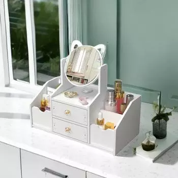 Органайзеры для макияжа Коробка для хранения косметики Домашний тип ящика с зеркалом для макияжа Стойка для отделки ювелирных изделий Сетка Красная стойка для продуктов по уходу за кожей