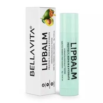 Bella Vita Органический натуральный бальзам для губ для сухих, поврежденных и потрескавшихся губ, обогащенный маслом ши и авокадо, 4 г