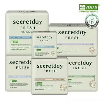 Органические веганские гигиенические салфетки Secret Day Fresh, выберите 6 видов (Маленькие/Средние/Большие/Очень длинные ночные/Длинные ежедневные прокладки) Long panty liner 20P