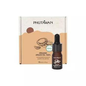 Органическое аргановое масло Phutawan 100%, концентрированное для сохранения молодости кожи и волос. 5 ml.