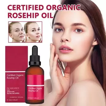 Органическое масло шиповника Масло шиповника уменьшает морщины, растяжки и выравнивает тон кожи 45 мл белый
