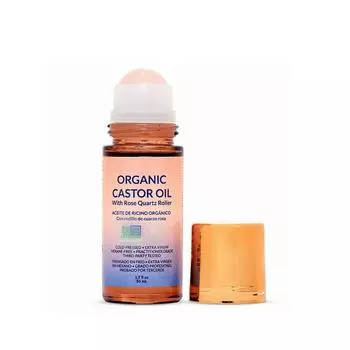 Органическое золотое касторовое масло ролик с розовым кварцем для кожи, бровей и ресниц для уменьшения беспорядка компресс из касторового масла | Не содержит гексан (50ML) One Size