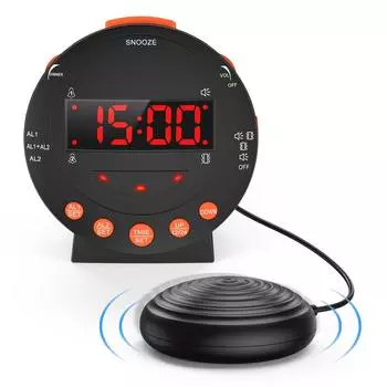 ORIA Громкий будильник с функцией встряхивания кровати Вибрационный будильник с регулируемой яркостью для людей с крепким сном, глухих и слабослышащих
