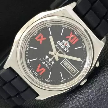 ORIENT CRYSTAL AUTOMATIC 46941 JAPAN MENS DAY&DATE BLACK DIAL WATCH a431929-2 R109-a431929