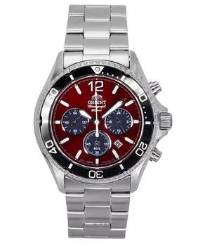 Orient Sports Chronograph из нержавеющей стали с циферблатом небесно-красного цвета, кварцевые часы для дайвинга RA-TX0207R 200M, мужские часы красный