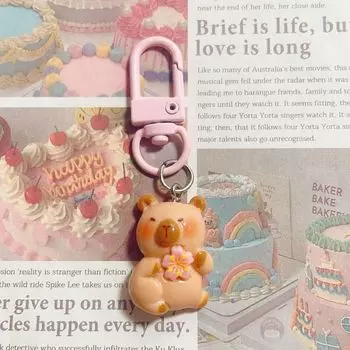 Oriental Cherry Sakura Capybara Keychain Animal Kapibara Pendant Bag Hanging Style A