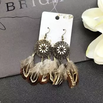 Original bohemian natural velvet feather earrings, female retro personality versatile elegant fringed fashion ear jewelry