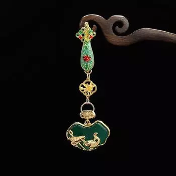 Original Chinese retro cheongsam press placket pendant fish play lotus jade ruyi fringed pendant Hanfu pendant accessories