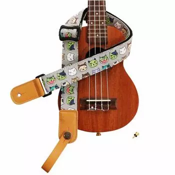 Original Design Cute Cartoon Soft Cotton Genuine Leather Ukulele Strap Ukulele Shoulder Strap Brand Strap Locker as a [MUSIC FIRST] Watermelon Cat &