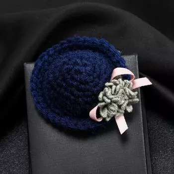 Original Design Flower Hat Brooch Handmade Yarn Crochet Exquisite Brooch Creative Jacket Sweater Pin Accessories королевский синий