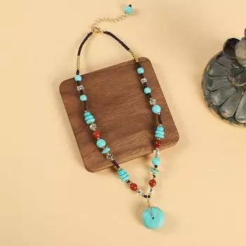 Original design woven turquoise pendant agate necklace retro high-end simple femininity collarbone chain