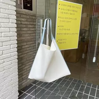 Original Minimalist Large Bag Green Shoulder Bag Summer Large Capacity Niche Contrast Wide Shoulder Strap Square Tote Bag for Women