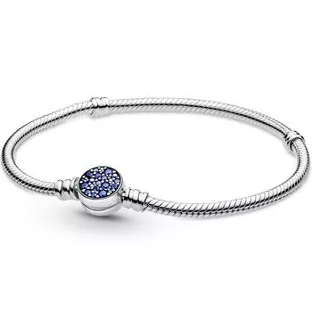 Original Moments Sparkling Blue Disc With Crystal Clasp Bracelet Fit Fashion 925 Sterling Silver Bangle Bead Charm Jewelry 21cm