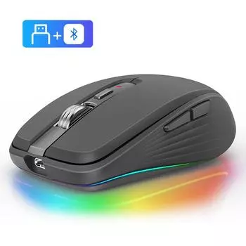 Оригинальная беспроводная мышь FMOUSE M303 Type-C Bluetooth 2,4G, двухрежимная перезаряжаемая мышь RGB, USB-приемник, 4 точки на дюйм, регулируемый серый белый
