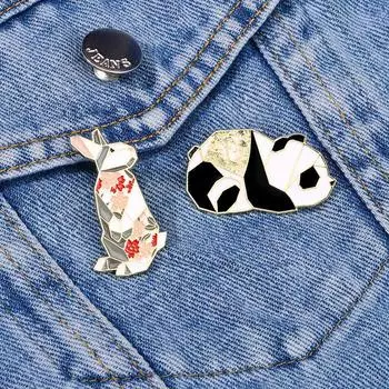 Оригинальная брошь из мультяшного сплава с геометрическим рисунком в виде животного, милого кролика, панды, украшения для школьного ранца, аксессуары для одежды, значок