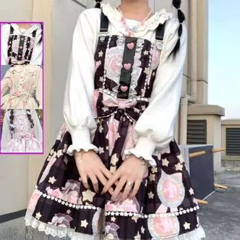 Оригинальная черная милая милая женская популярная юбка на бретельках в стиле Лолита в японском стиле Лолита L чёрный