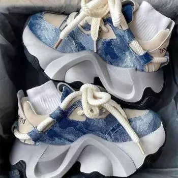 Оригинальная дизайнерская женская обувь, модные кроссовки на толстой подошве, ковбойская парусиновая повседневная обувь для женщин, спортивная обувь, увеличивающая рост 35 синий