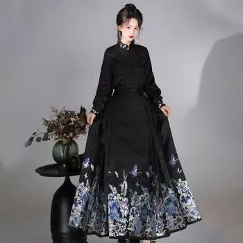 Оригинальная китайская женская рубашка в стиле династии Мин в стиле ханьфу со стоячим воротником и юбкой с лошадиным лицом L