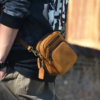 Оригинальная многосекционная ретро-сумка для телефона из кожи Crazy Horse Crazy Horse Leather Classic Brown(Send care oil)