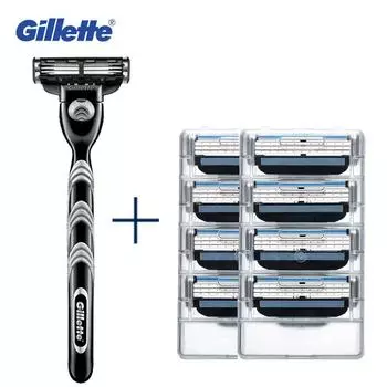 Оригинальная опасная бритва Gillette Mach 3, бритва для бороды, 1 держатель с 1 лезвием + 8 сменных лезвий