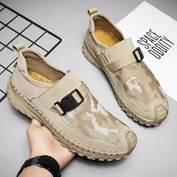 Оригинальная высококачественная кожаная мужская обувь для активного отдыха, легкие удобные кроссовки, классические повседневные туфли без застежек, мокасины, мужские лоферы 38 песочный