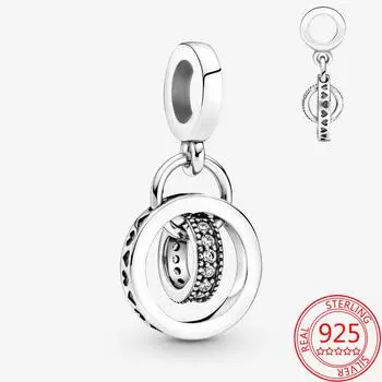 Оригинальное 925 стерлингового серебра двойное кольцо круг шарм подходит модные браслеты и ожерелья девушки подарки изготовление ювелирных изделий