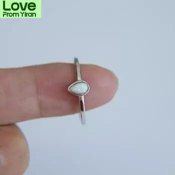 Оригинальное элегантное крошечное кольцо из чистого серебра 925 пробы с опалом в форме груши, размером 3*5 мм, из чистого серебра для девушек и женщин, изящное кольцо высшего качества 5