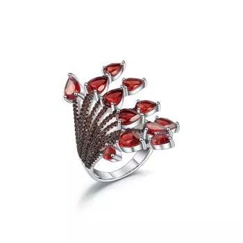 Оригинальное дизайнерское кольцо с натуральным гранатом и регулируемым отверстием.. Кольцо нишевого дизайна из серебра 925 пробы с драгоценными камнями Opening is adjustable