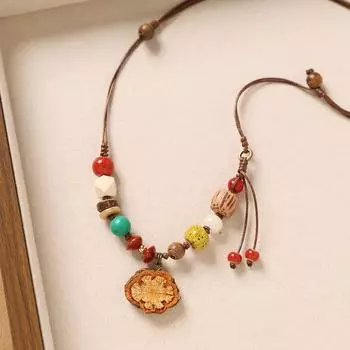 Оригинальное дизайнерское ожерелье с плодами растений, плетеная желудевая длинная литературная цепочка для свитера, женские аксессуары
