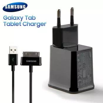 Оригинальное дорожное зарядное устройство для Samsung Galaxy Tab P6200 GALAXY Tab 7,0 Plus Note 10,1 N8010 Tab 2 P5100 P3100 EU Adapter with HostCable чёрный