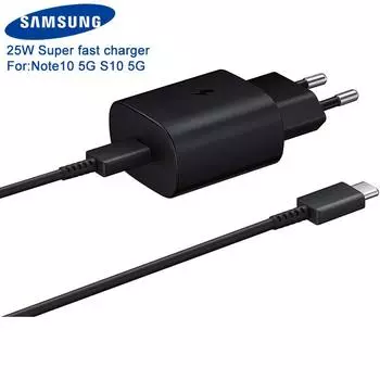 Оригинальное настенное зарядное устройство для быстрой зарядки для Samsung Galaxy Note 10 Note10 plus Note10 + Note 20 Ultra A60 A70 A80 A90, кабель Type-C EU Adapter+Cable чёрный