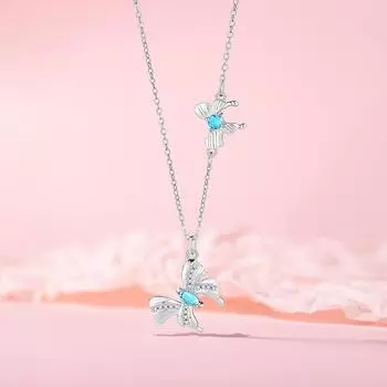 Оригинальное ожерелье-бабочка женственность свет роскошь синий циркон нержавеющая сталь ключичная цепочка