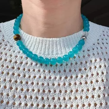 Оригинальное ожерелье из натурального камня сине-зеленого цвета с бусинами из озерной воды, завершающий штрих, опаловый браслет премиум-класса, серьги 249