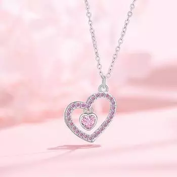 Оригинальное ожерелье Love Pink Diamond, женская легкая роскошная нишевая цепочка на ключицу из полого циркония в форме сердца из нержавеющей стали