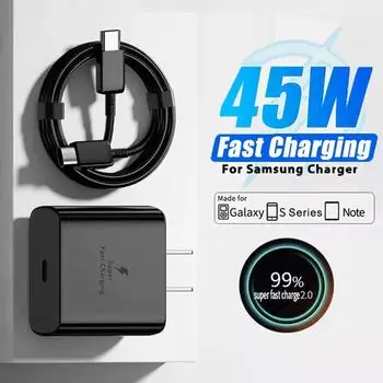 Зарядное устройство PD 45 Вт для Samsung Galaxy S25 S24 S23 S22 Ultra Note 10+ 5G USB C мобильный телефон Type C быстрая зарядка настенный адаптер EU белый