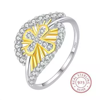 Оригинальность 18-каратного золота, ажурное ажурное кольцо для пары с крестом для женщин, стерлинговое серебро, свадебный подарок на помолвку, ювелирные изделия, кольца из стерлингового серебра для женщин 6 белый