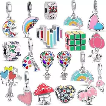 Оригинальные 100% стерлингового серебра S925, радужные разноцветные бусины, подходят для браслета, подвески «сделай сам», для женщин, ювелирные изделия, модный подарок