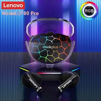 Оригинальные беспроводные Bluetooth-наушники Lenovo LP80 Pro с RGB-подсветкой, спортивные модные наушники с низкой задержкой, игровая гарнитура