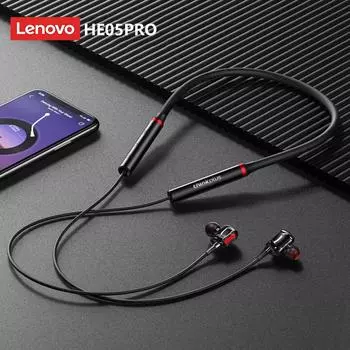 Оригинальные беспроводные наушники Lenovo HE05 Pro TWS, Bluetooth 5,0, спортивные наушники с шумоподавлением и шейным ремешком, водонепроницаемый микрофон