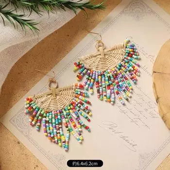 Оригинальные богемные серьги ручной работы из ротанга с длинной кисточкой, женские ретро нишевые серьги для отпуска