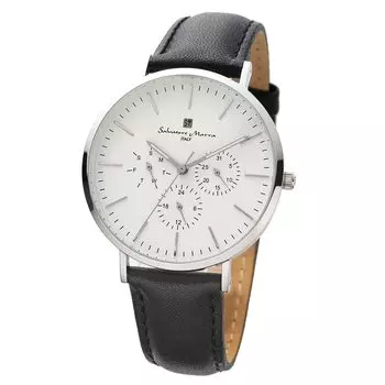 Оригинальные часы Salvatore Marra Salvatore Mara Daily Waterproof с индикацией даты и дня недели и кожаным ремешком SSWH SM22102-SSWH [Товар]