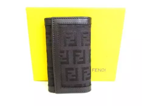 Оригинальные чехлы для ключей FENDI Zucca Black Canvas Leather 6pics #9207 Восстановленные