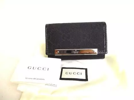 Оригинальные чехлы для ключей GUCCI GG Black Canvas и Leather 6 Pics #a117 Восстановленные