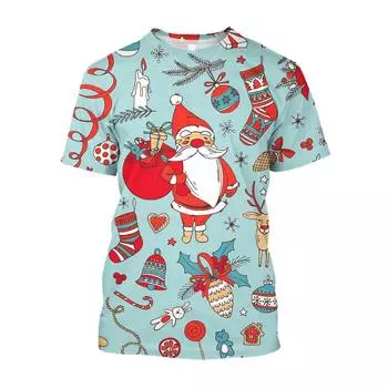 Оригинальные футболки с рисунком Санта-Клауса для мужчин и женщин, трендовые унисекс-праздничные платья, модные повседневные с принтом, с круглым вырезом и коротким рукавом S
