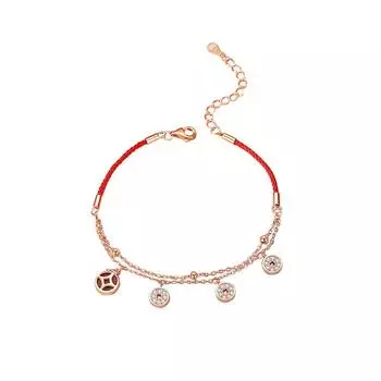 Оригинальные монеты, браслет из красной веревки, женский браслет из стерлингового серебра, китайский стиль, винтажный двухслойный браслет на день рождения, ручная веревка, ручная одежда в стиле суда, медная монета, ручная одежда Adjustable size