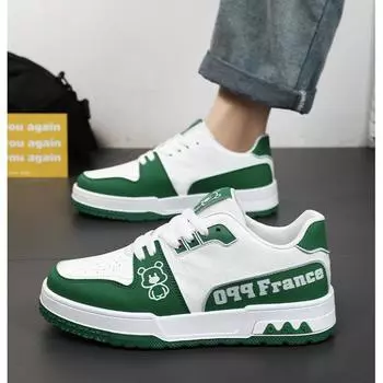 Оригинальные мужские кроссовки Bear Skate с мультяшным принтом, зеленые городские кроссовки для мужчин, повседневная мужская обувь для скейтбординга из кожи на платформе 39 серый