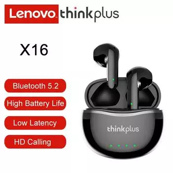 Оригинальные наушники Lenovo X16 Bluetooth 5,2 TWS, беспроводные наушники, стерео спортивные наушники с крючком и двойным микрофоном HD