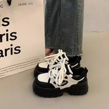 Оригинальные нишевые туфли на толстой подошве, женская весна 2025, новые универсальные маленькие белые туфли, корейские повседневные спортивные туфли для пап 35